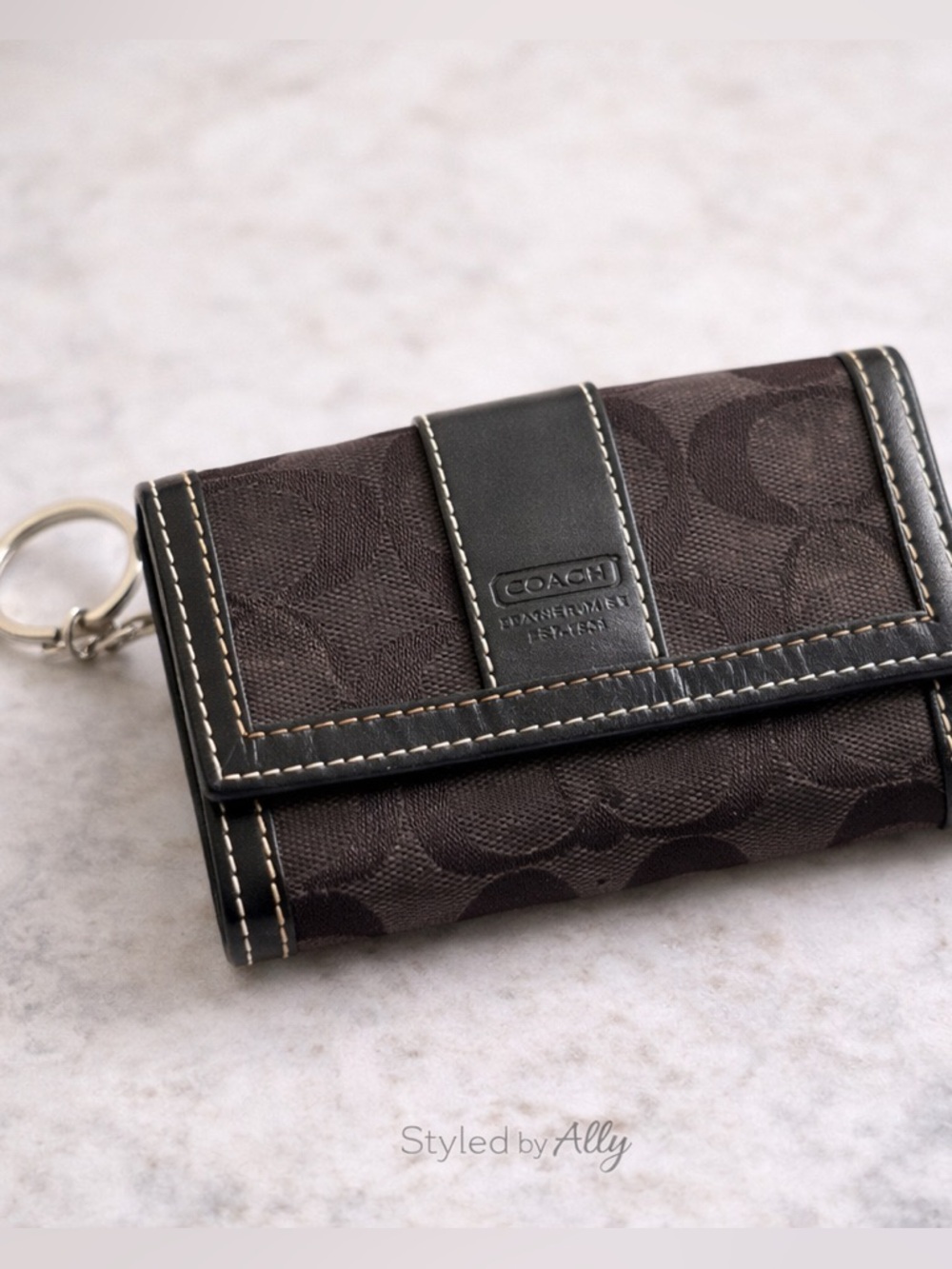 Coach Signature Black Canvas Wallet Keychain